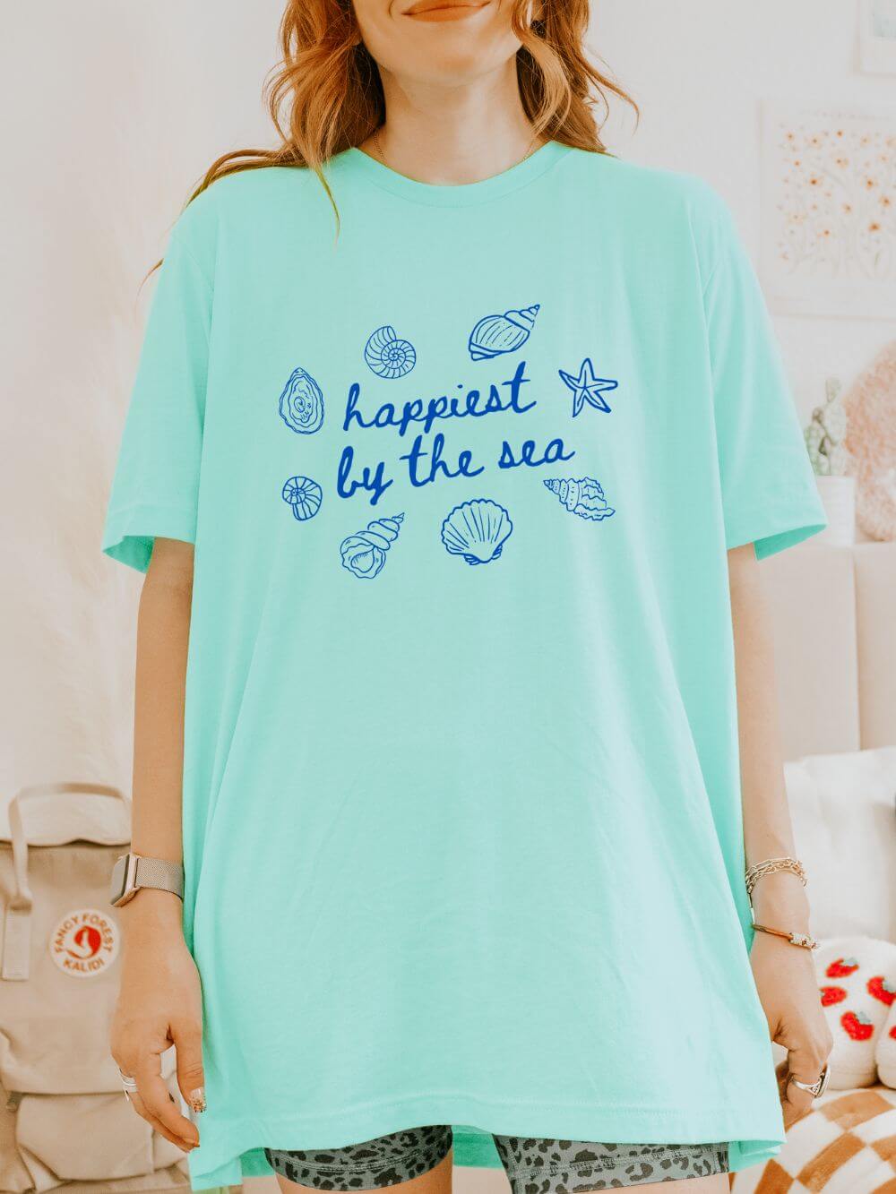 Happiest by the Sea Tee Women's Graphic Nautical Shells Beach T‑Shirt