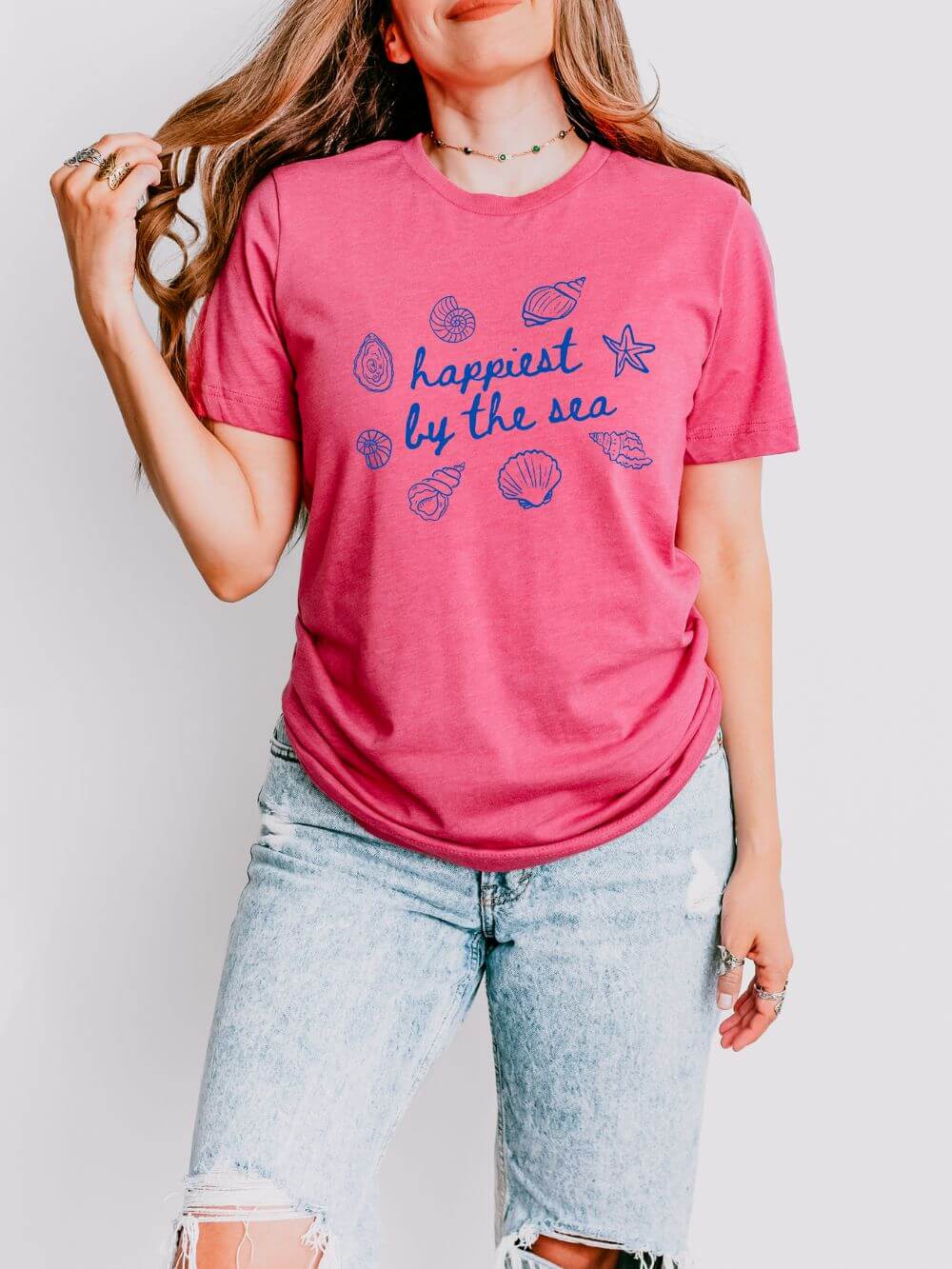 Happiest by the Sea Tee Women's Graphic Nautical Shells Beach T‑Shirt