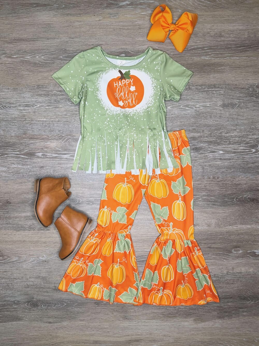 Happy Fall Y'all Pumpkin Girls Bell Bottoms Outfit