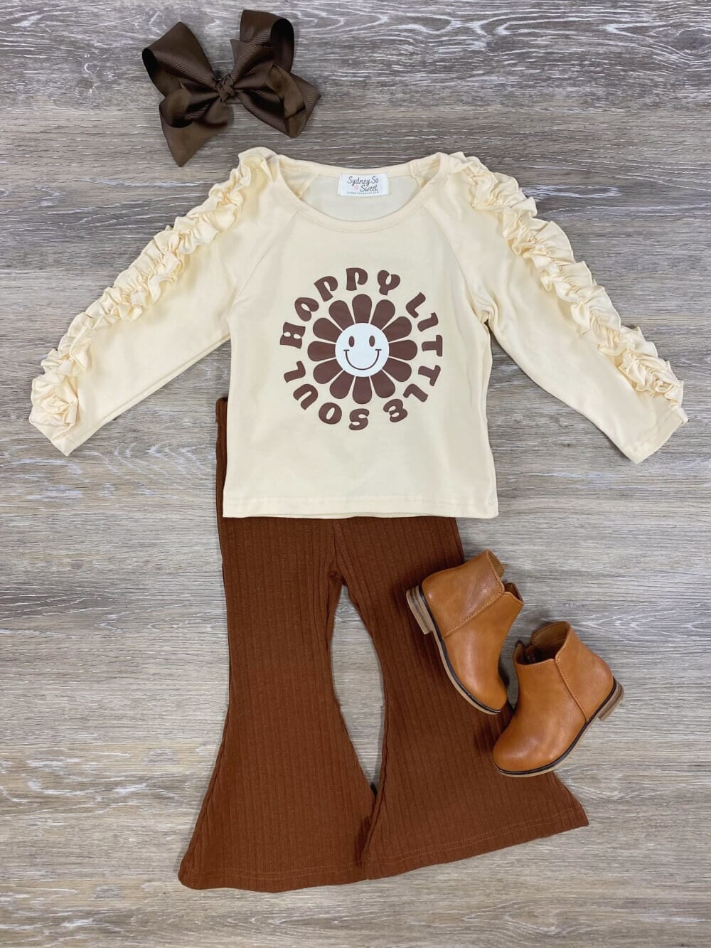 Happy Little Soul Girls Ribbed Bell Bottom Outfit