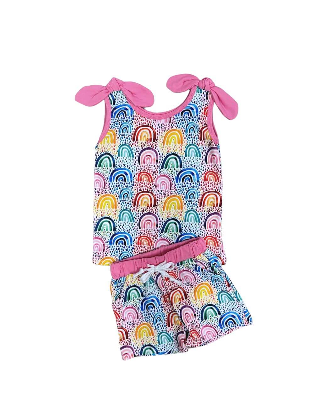 Happy Vibes Girls Rainbow Tank Top & Shorts Outfit - Sydney So Sweet