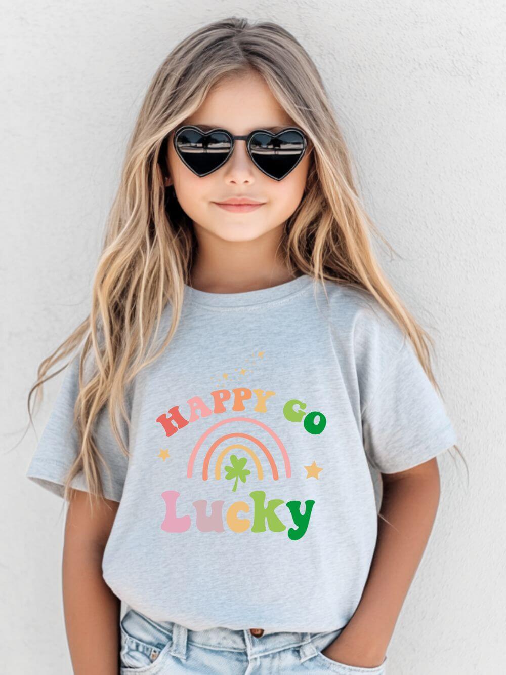 Happy Go Lucky Rainbow Shamrock Youth Tee Cute St. Patrick's Day Kids T-Shirt
