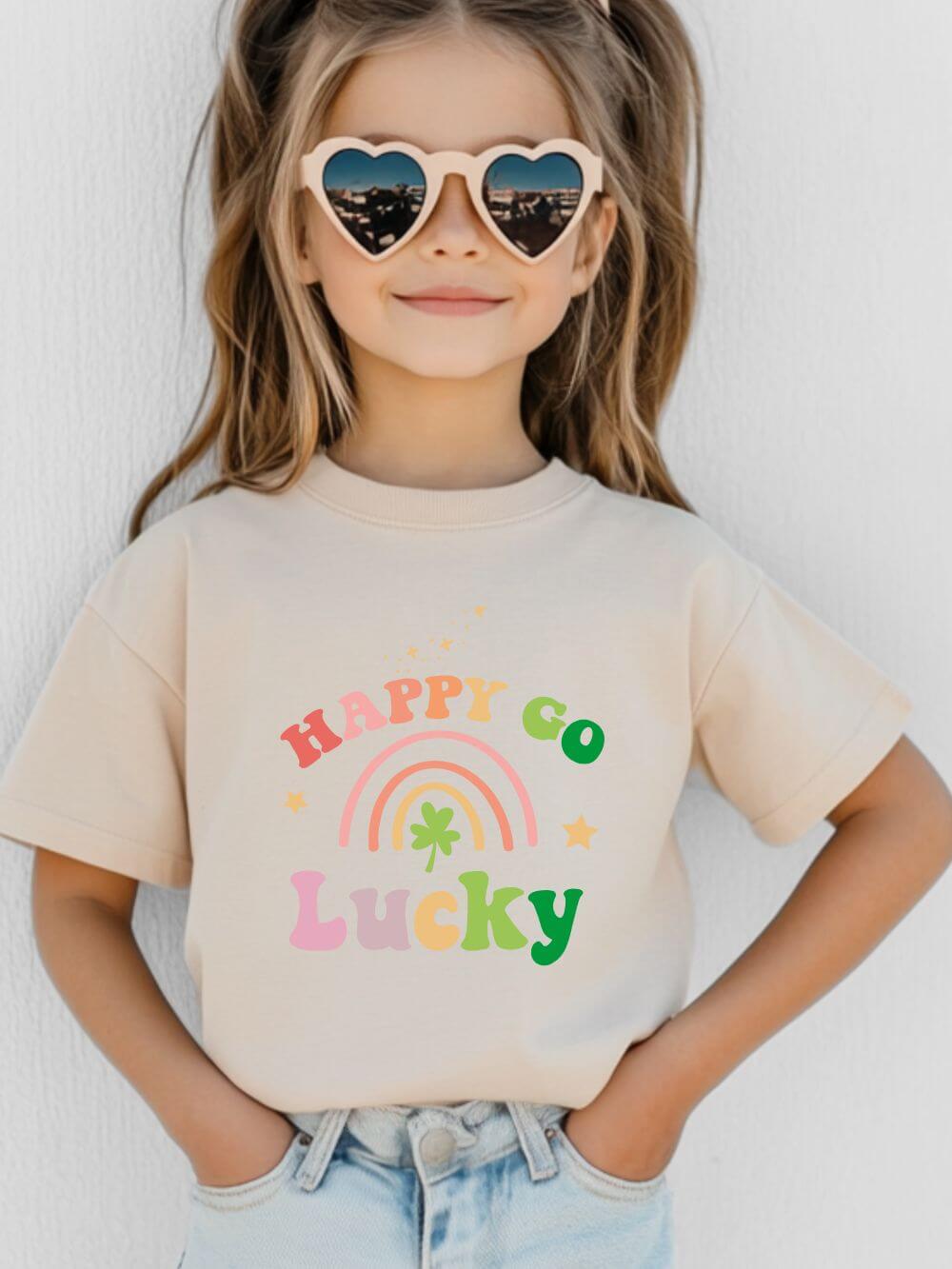 Happy Go Lucky Rainbow Shamrock Youth Tee Cute St. Patrick's Day Kids T-Shirt