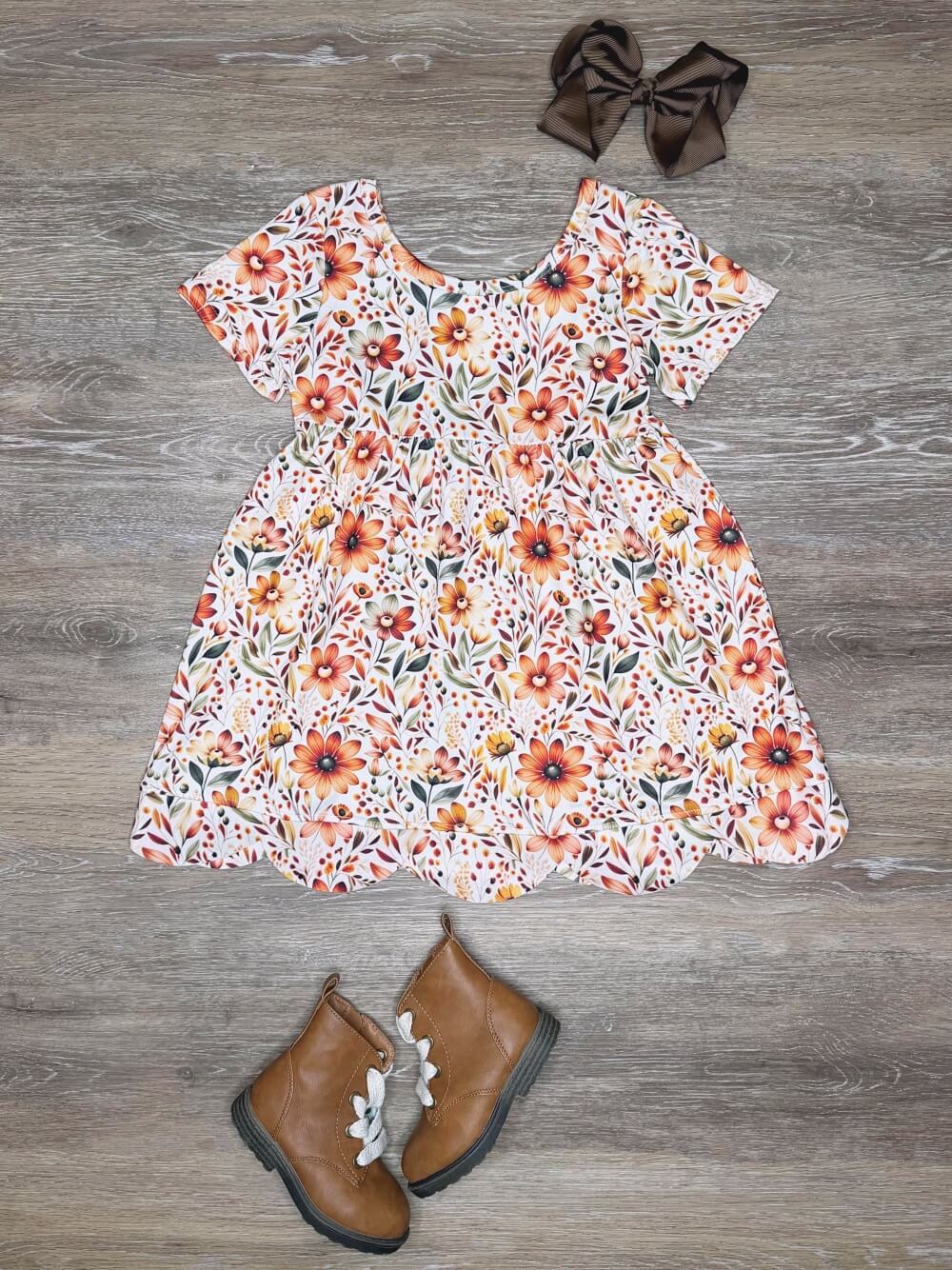 Harvest Blooms Girls Scalloped Dress