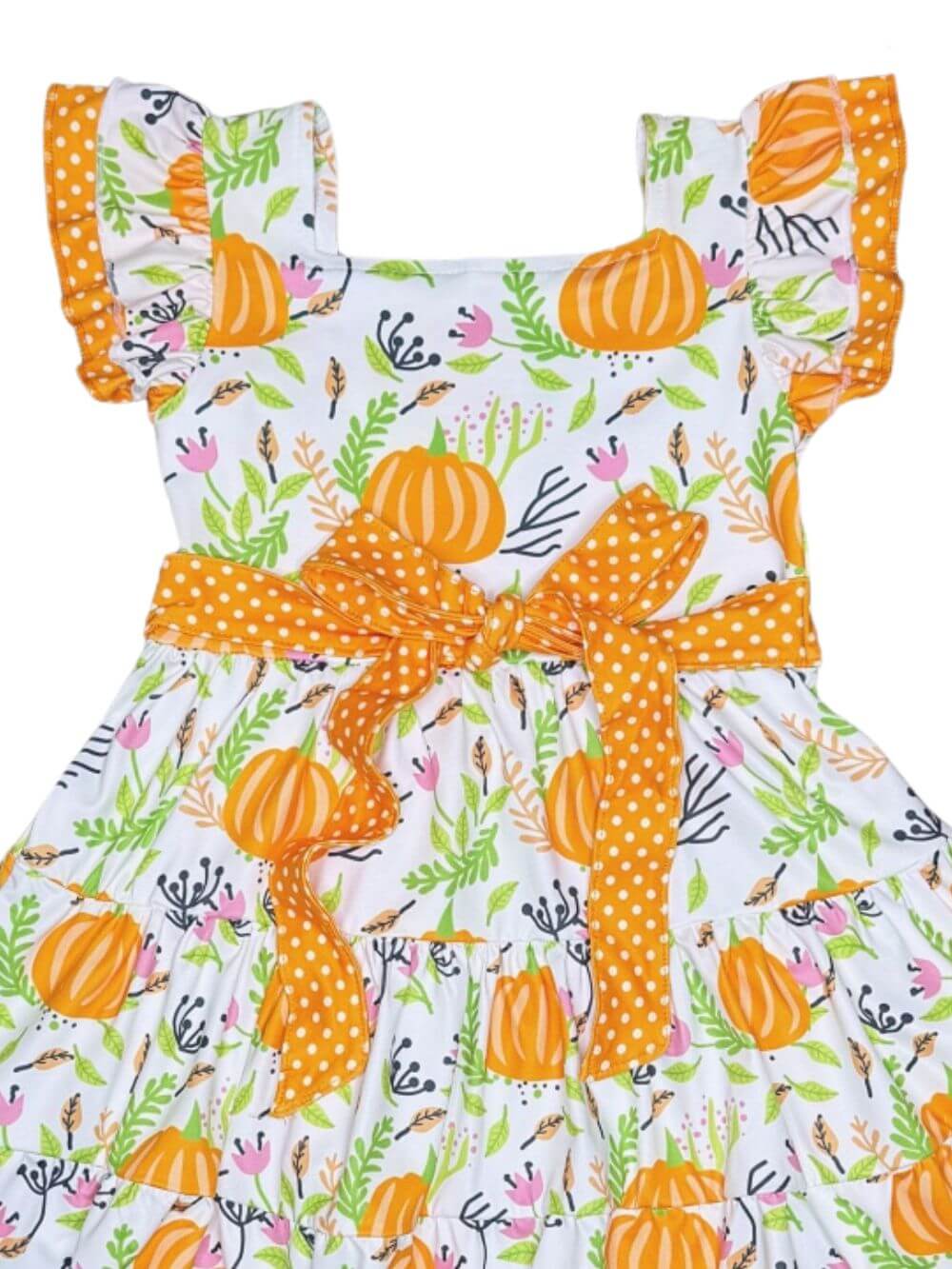 Harvest Pumpkin Girls Tie Belt Twirl Dress