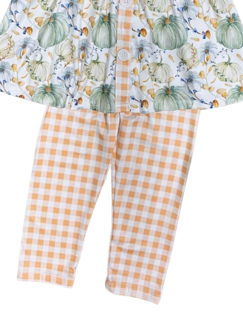 Harvest Pumpkin Girls Tunic & Gingham Leggings Outfit - Sydney So Sweet