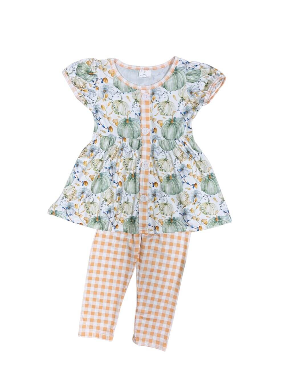 Harvest Pumpkin Girls Tunic & Gingham Leggings Outfit - Sydney So Sweet