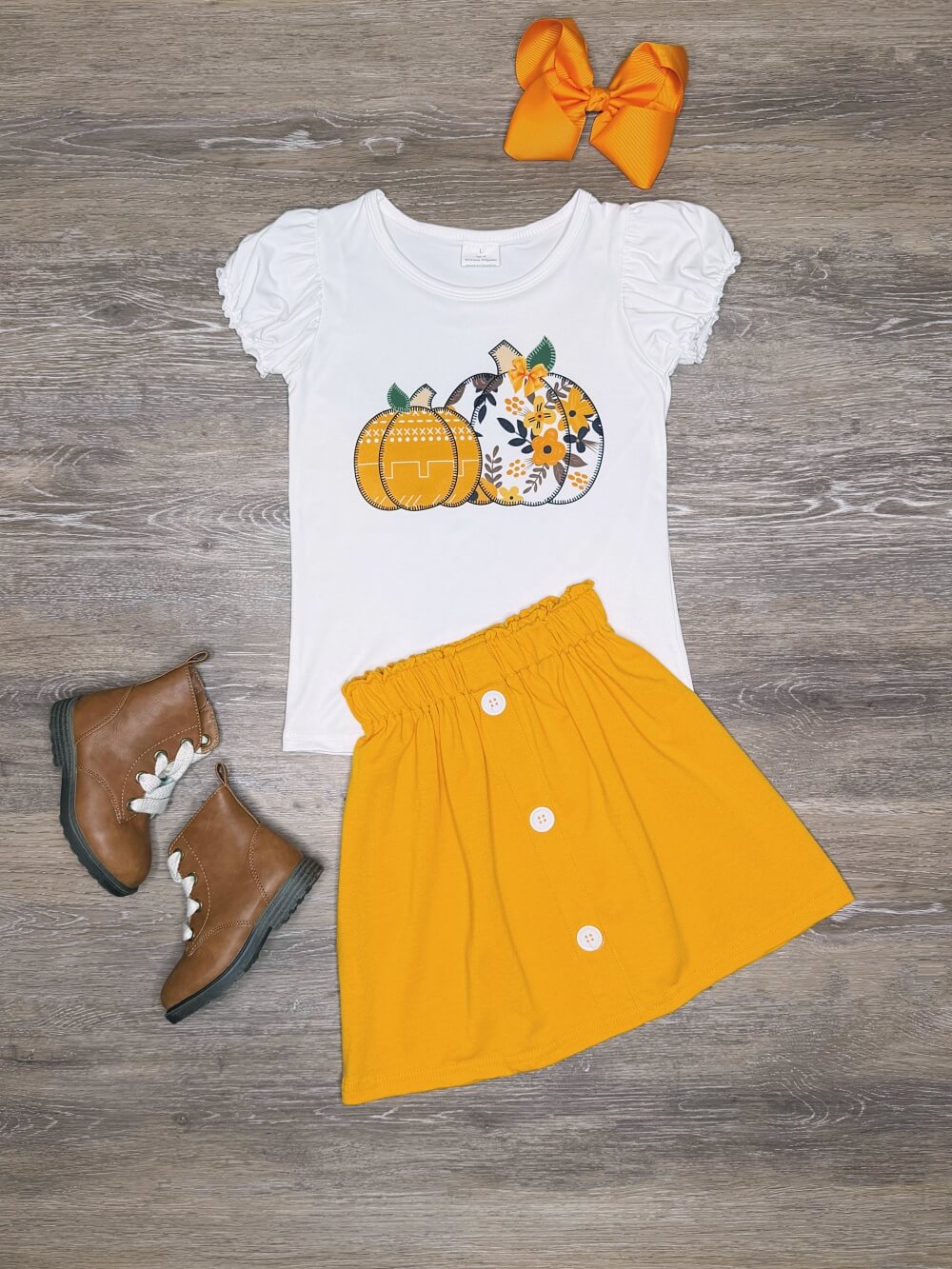 Harvest Pumpkin Floral Girls Skirt Outfit