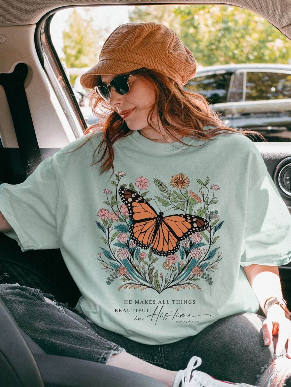 He Makes All Things Beautiful T-Shirt Christian Butterfly Graphic Tee