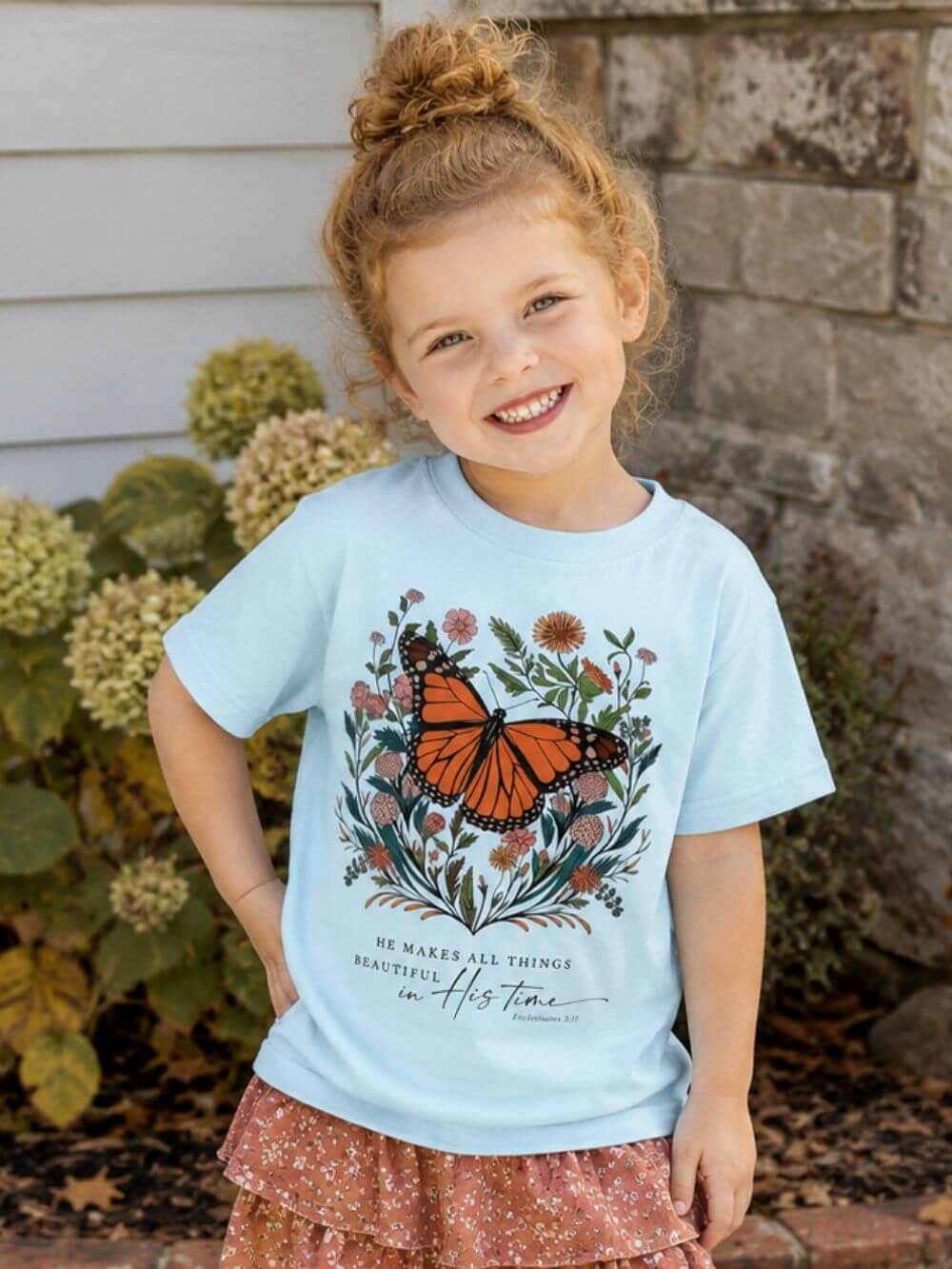 He Makes All Things Beautiful T-Shirt Christian Butterfly Kids Graphic Tee