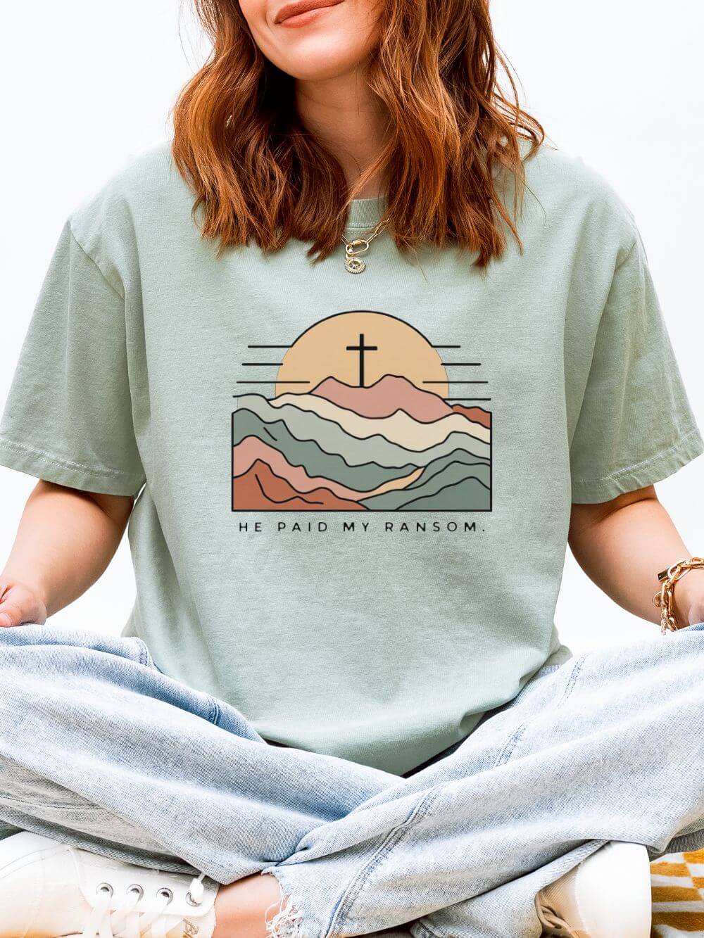 He Paid My Ransom Christian Mountain Cross Graphic T-Shirt Unisex Tee