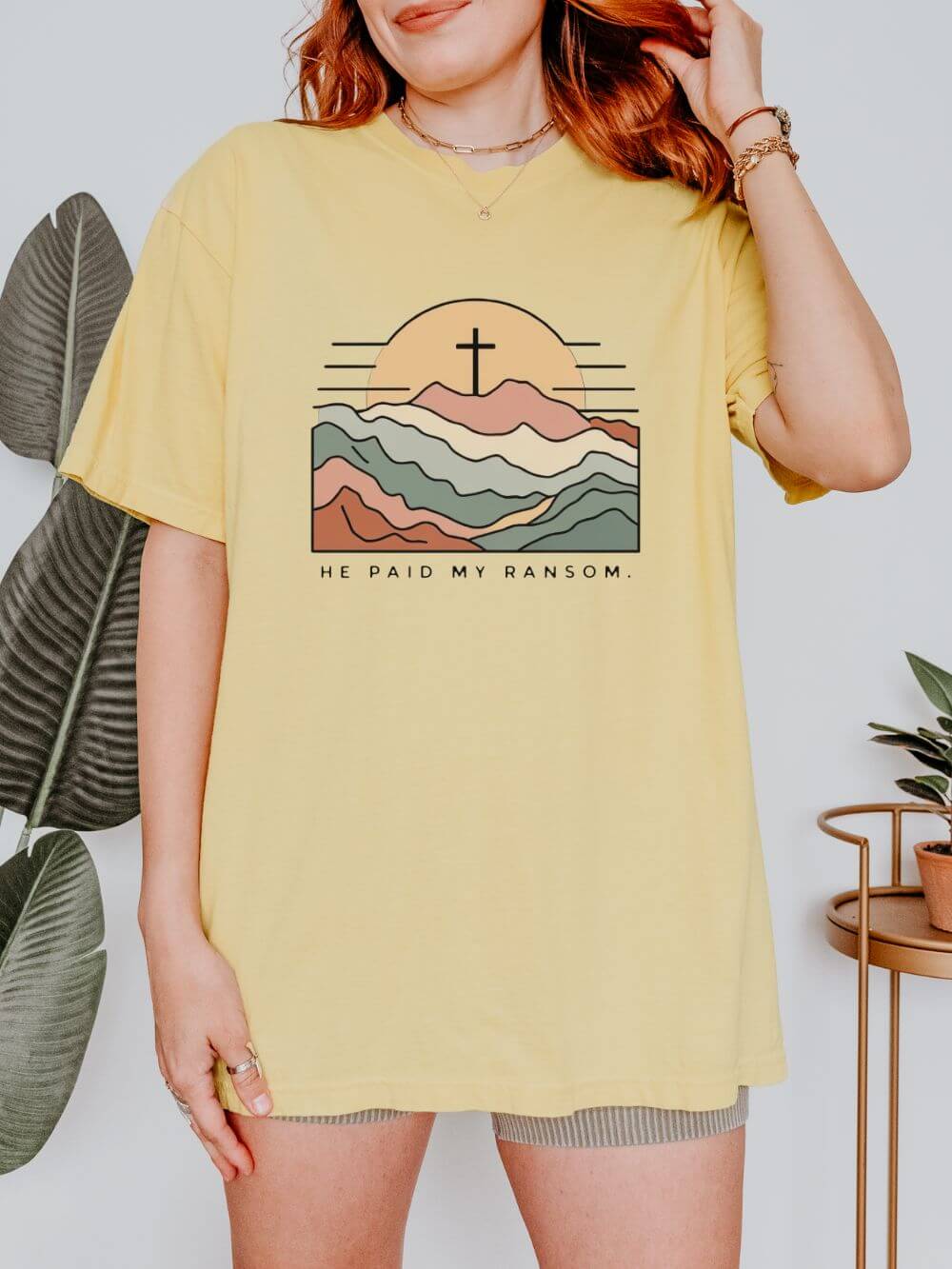 He Paid My Ransom Christian Mountain Cross Graphic T-Shirt Unisex Tee