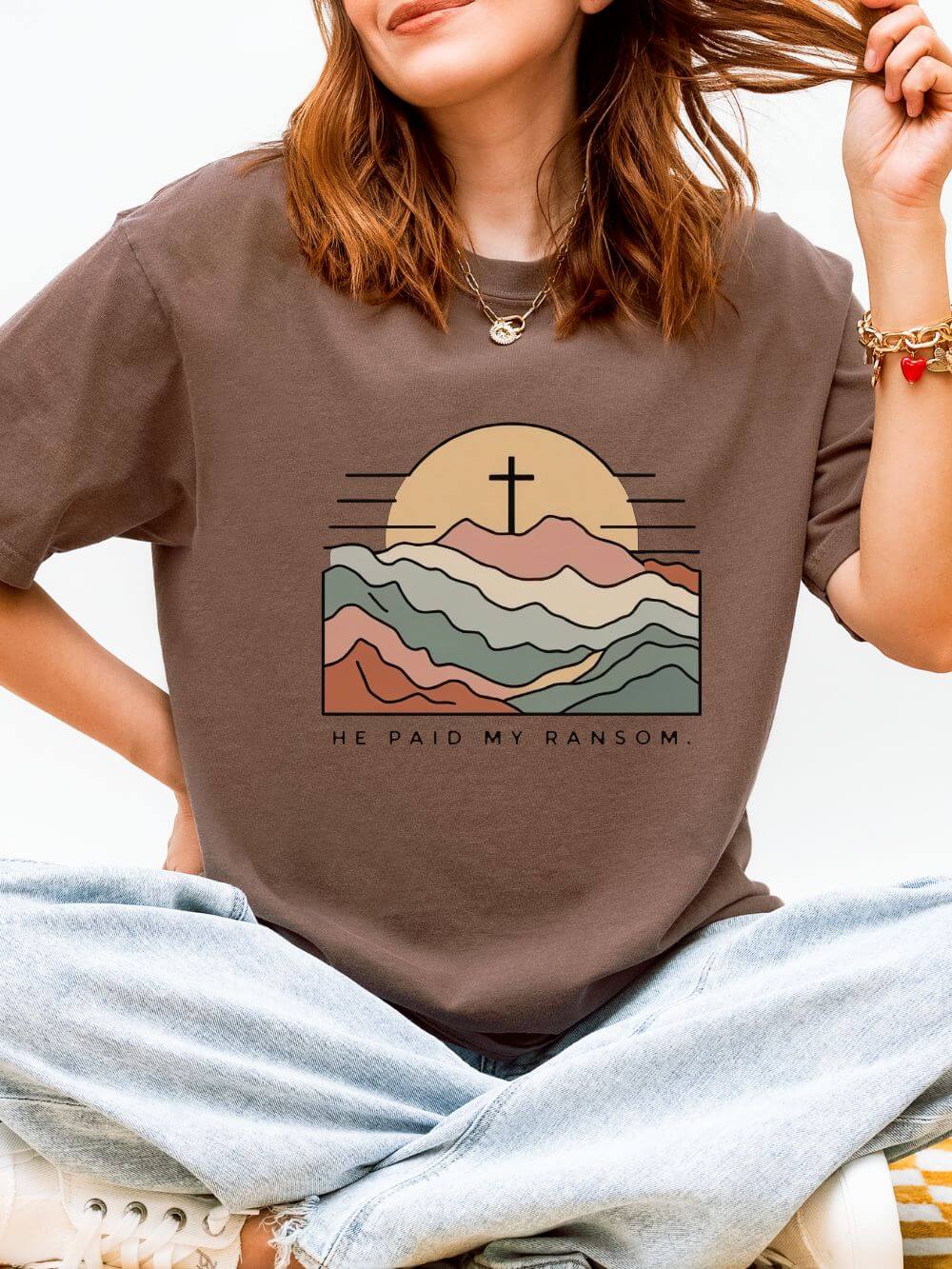 He Paid My Ransom Christian Mountain Cross Graphic T-Shirt Unisex Tee