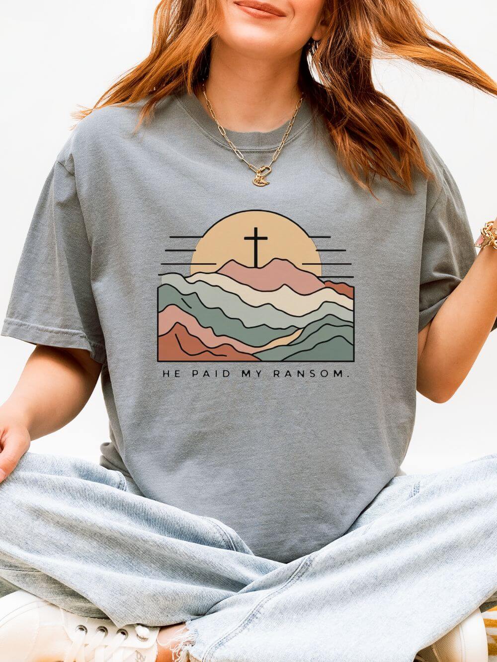 He Paid My Ransom Christian Mountain Cross Graphic T-Shirt Unisex Tee