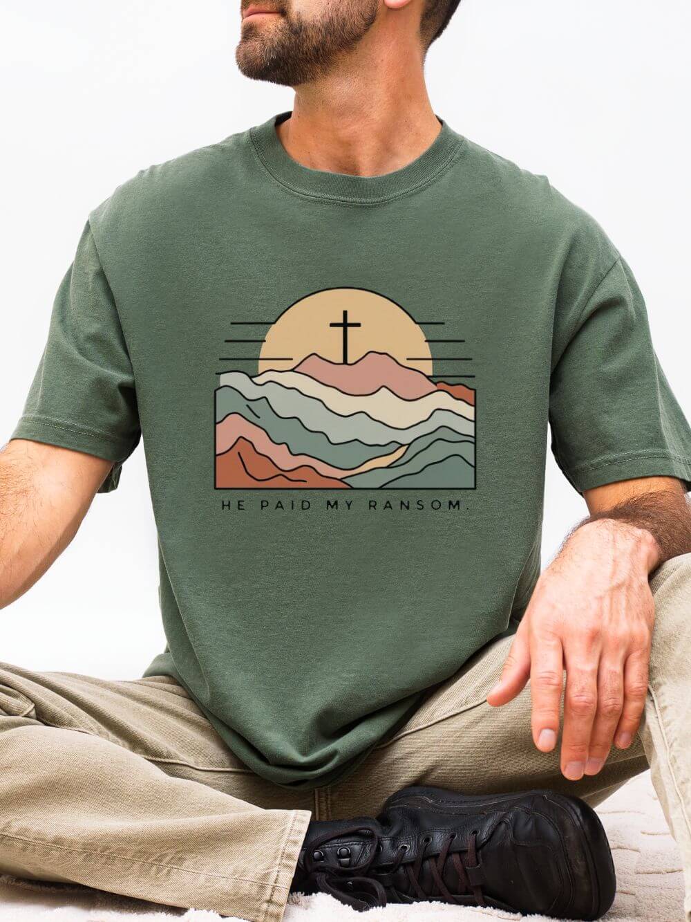 He Paid My Ransom Christian Mountain Cross Graphic T-Shirt Unisex Tee