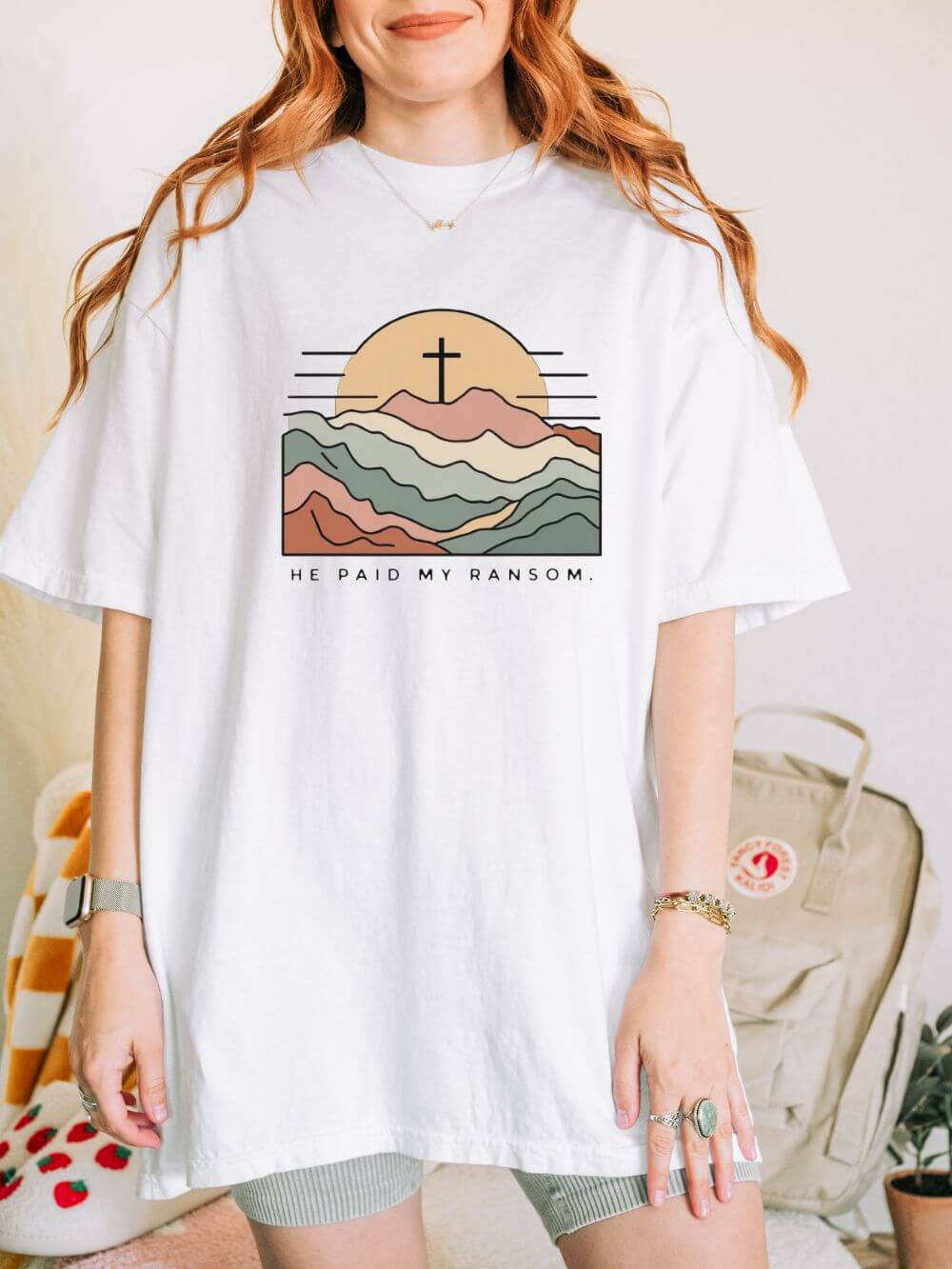 He Paid My Ransom Christian Mountain Cross Graphic T-Shirt Unisex Tee