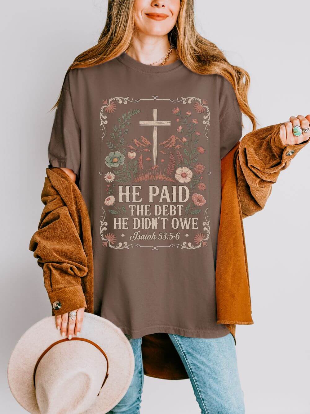 He Paid the Debt He Didn't Owe Christian Church Cross T‑Shirt Unisex Distressed Tee