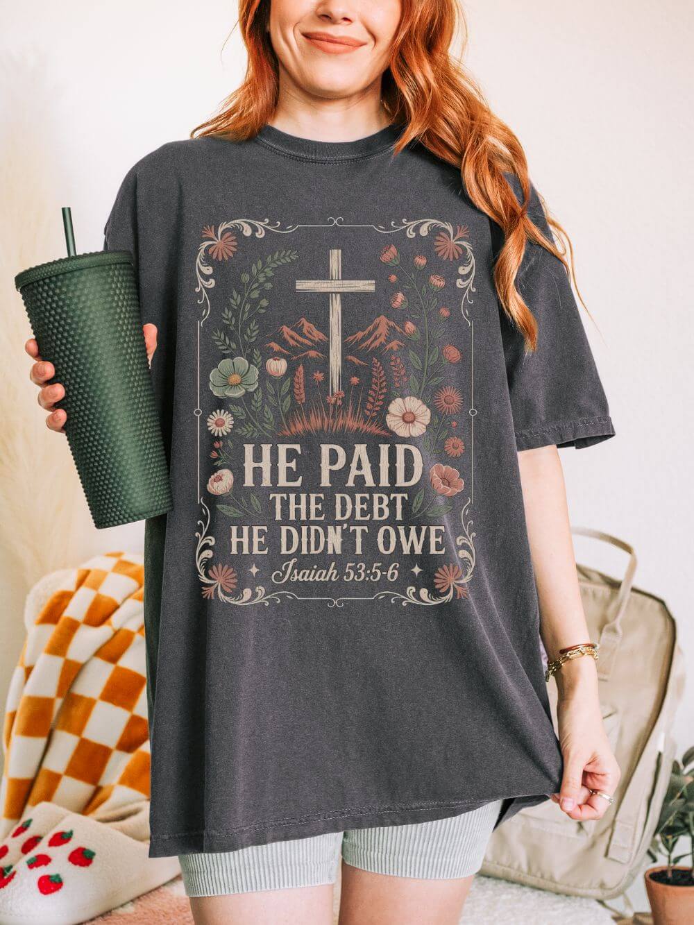 He Paid the Debt He Didn't Owe Christian Church Cross T‑Shirt Unisex Distressed Tee