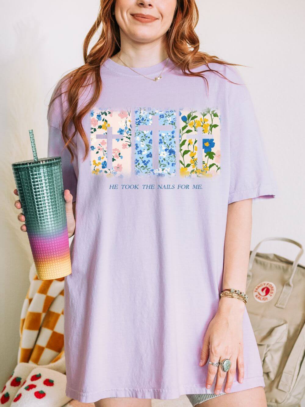 He Took the Nails for Me Floral Hope T-Shirt Christian Graphic Unisex Easter Tee