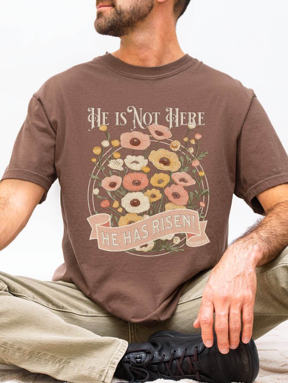 He Is Not Here He Has Risen Floral Unisex Easter T-Shirt Distressed Christian Tee