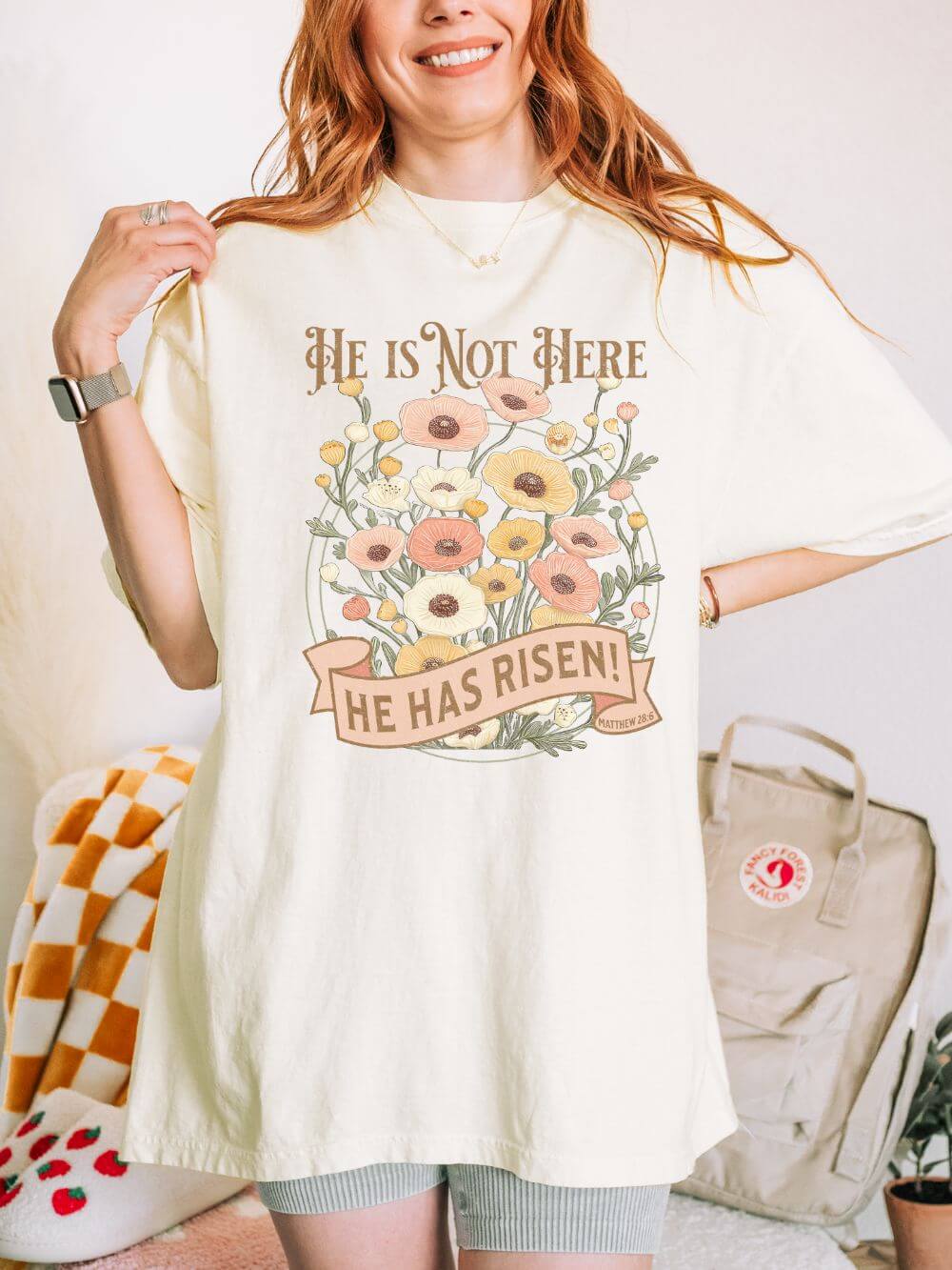 He Is Not Here He Has Risen Floral Unisex Easter T-Shirt Distressed Christian Tee