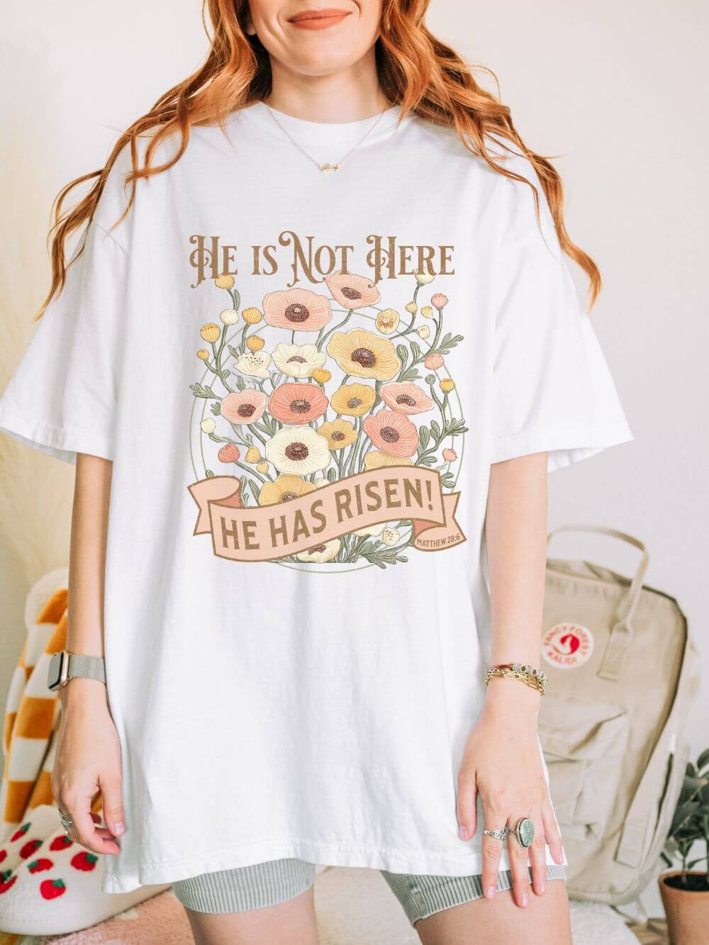 He Is Not Here He Has Risen Floral Unisex Easter T-Shirt Distressed Christian Tee