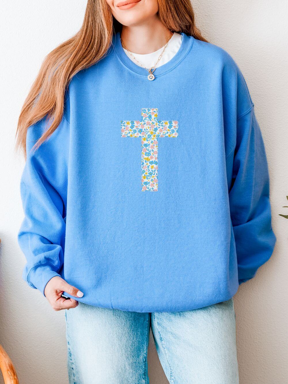 He is Risen Cross Floral Patchwork Easter Unisex Heavy Blend Crewneck Sweatshirt