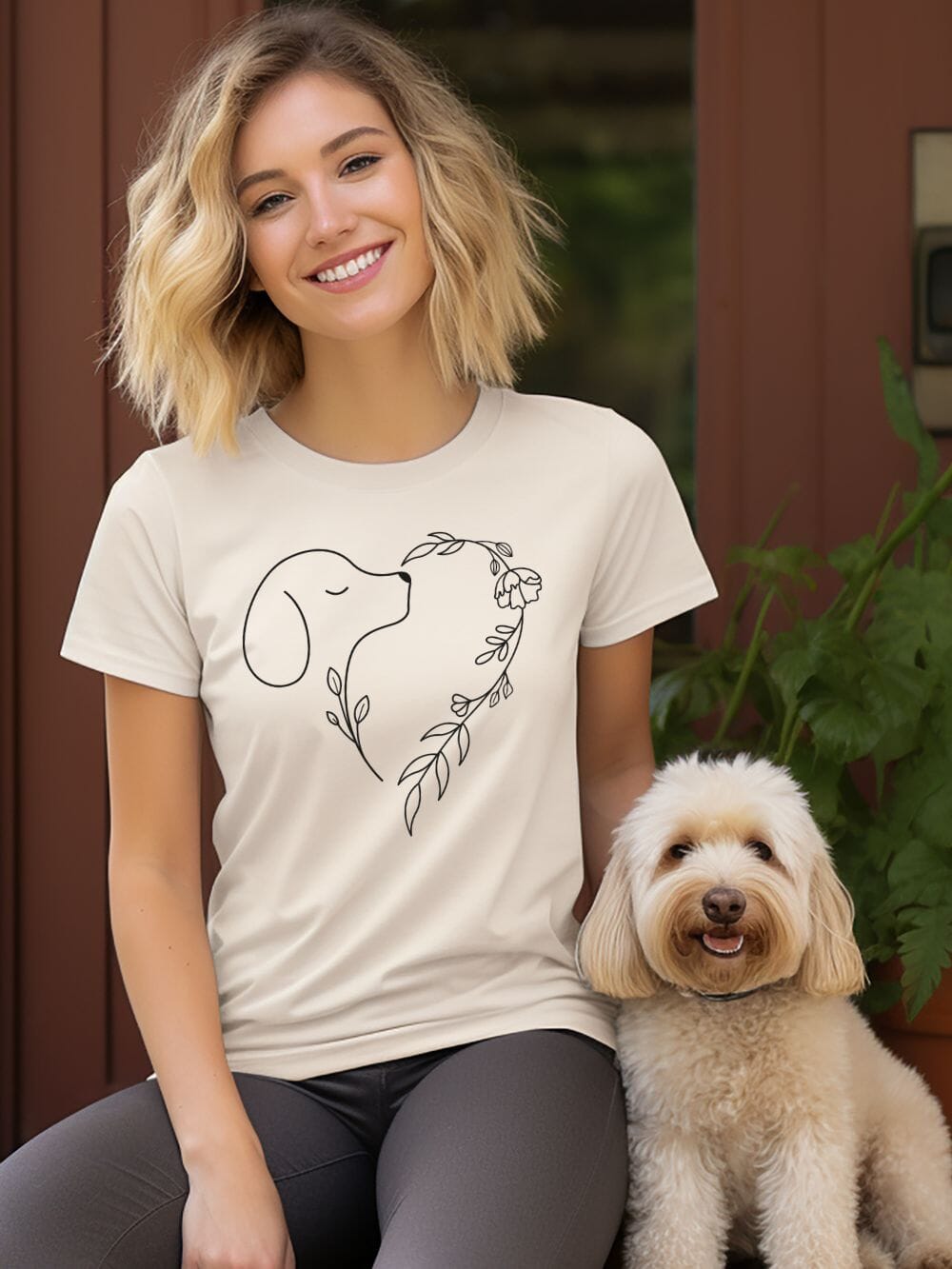 Heart Dog Line Drawing Dog Mom Valentine&#39;s Day Short Sleeve Graphic T-Shirt - Sydney So Sweet