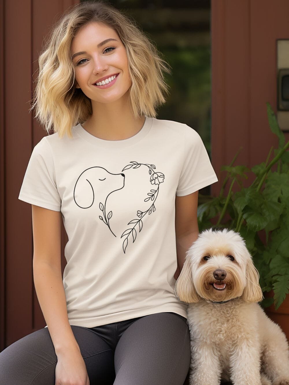 Heart Dog Line Drawing Dog Mom Valentine's Day Short Sleeve Graphic T-Shirt - Sydney So Sweet
