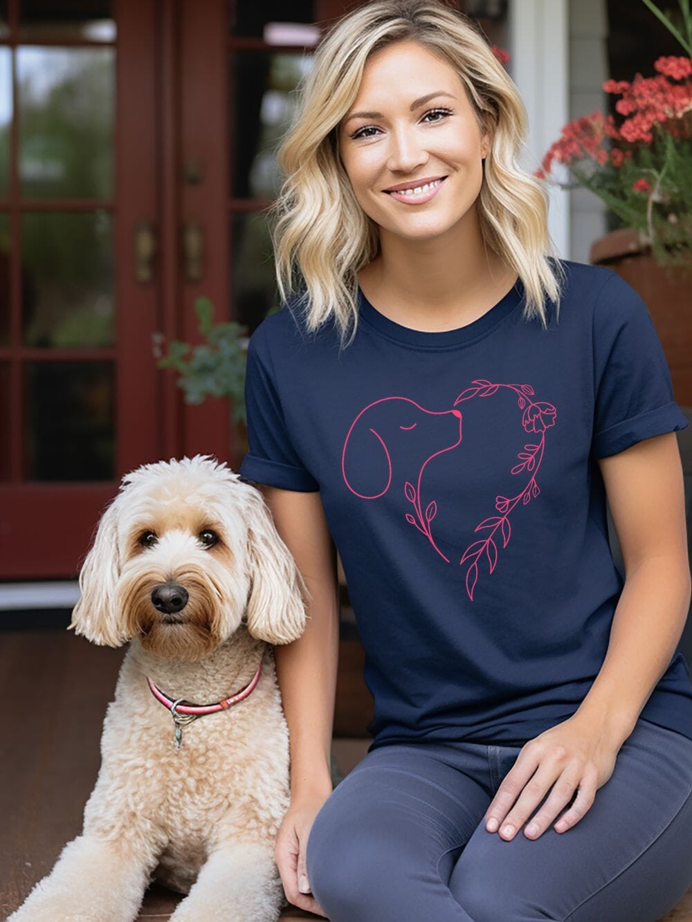 Heart Dog Line Drawing Dog Mom Valentine's Day Short Sleeve Graphic T-Shirt - Sydney So Sweet