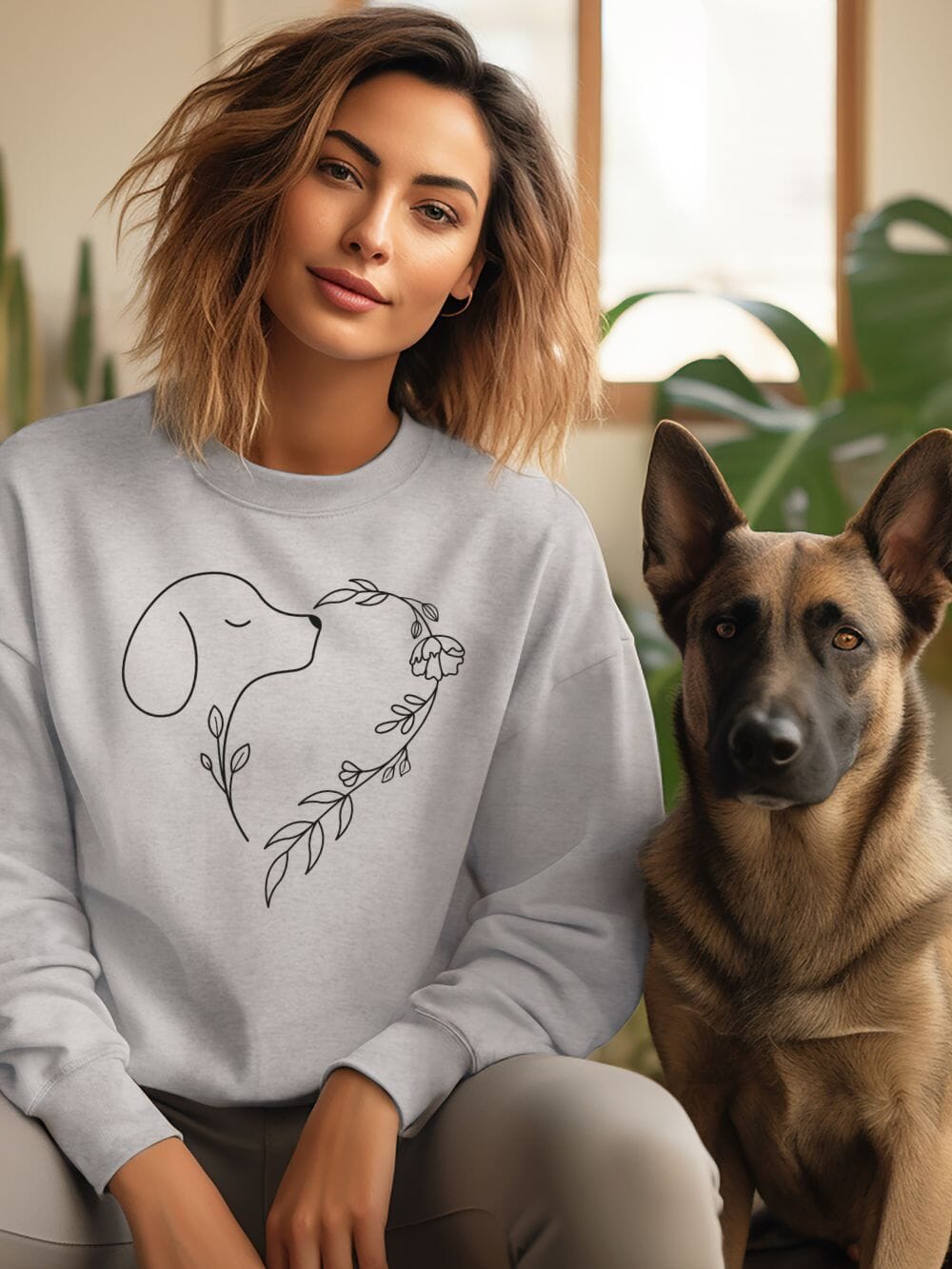 Heart Dog Line Drawing Dog Mom Valentine's Day Long Sleeve Graphic Sweatshirt - Sydney So Sweet