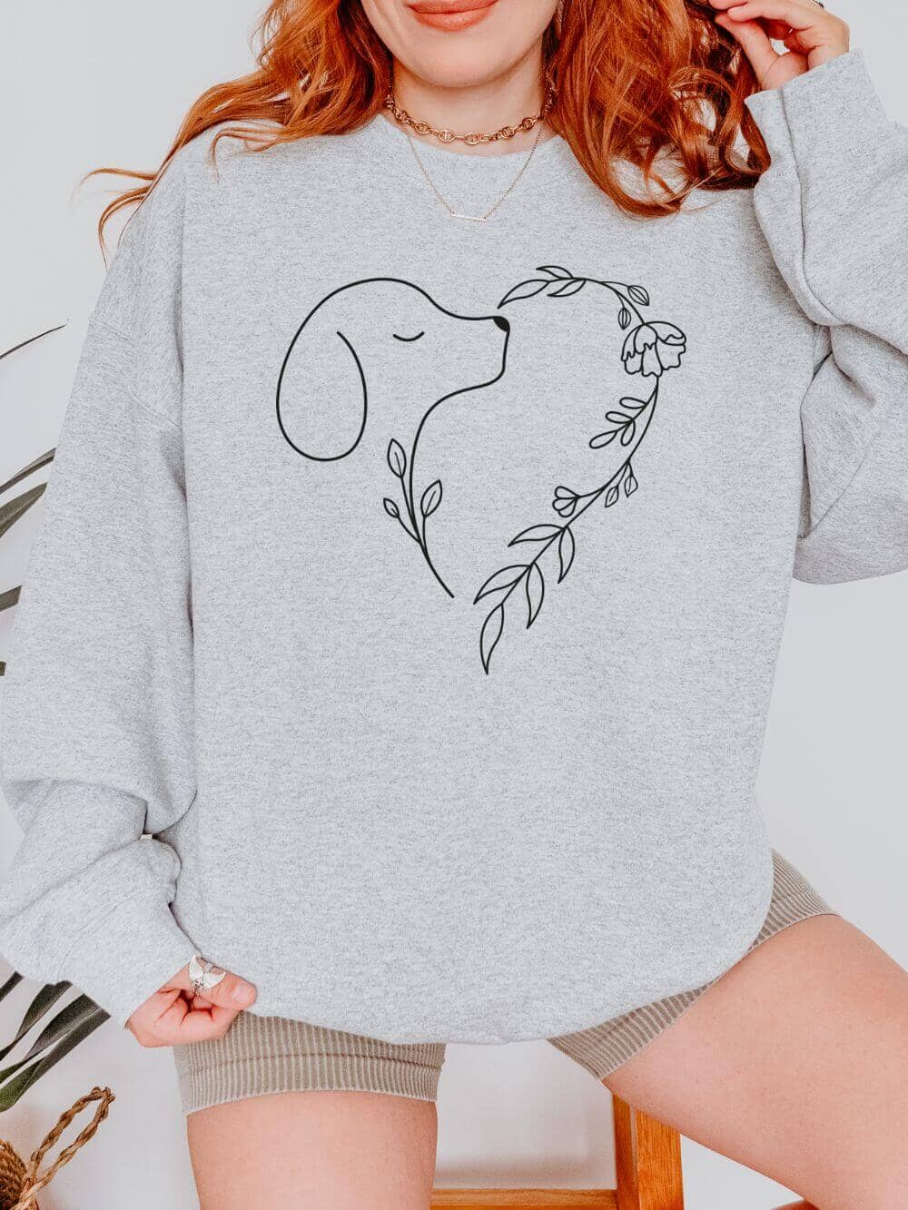 Heart Dog Line Drawing Dog Mom Valentine's Day Long Sleeve Graphic Sweatshirt - Sydney So Sweet
