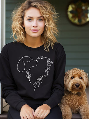 Heart Dog Line Drawing Dog Mom Valentine's Day Long Sleeve Graphic Sweatshirt - Sydney So Sweet