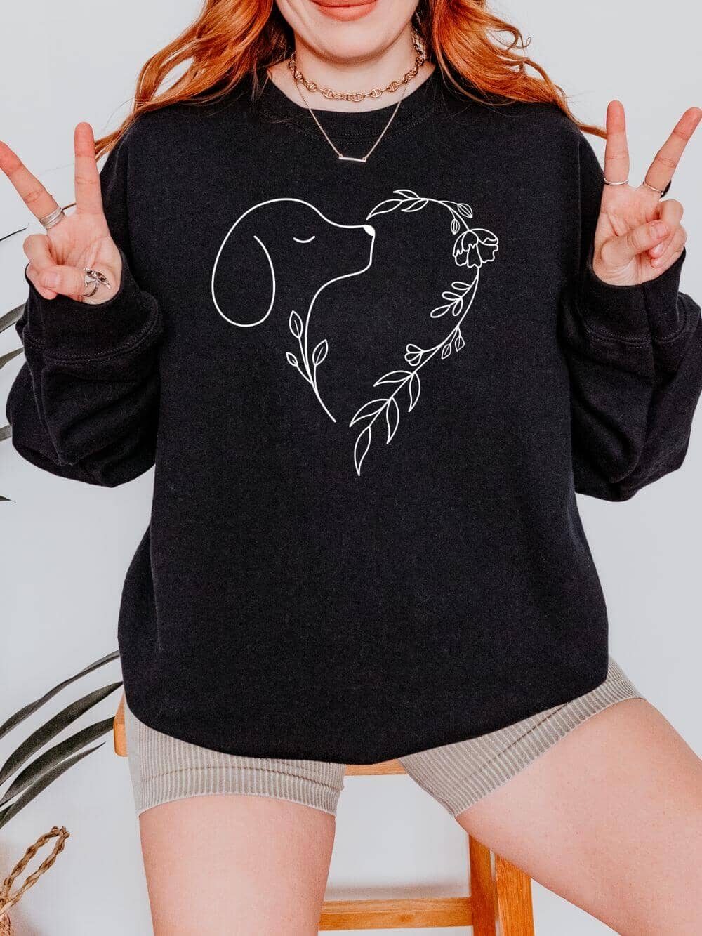 Heart Dog Line Drawing Dog Mom Valentine's Day Long Sleeve Graphic Sweatshirt - Sydney So Sweet