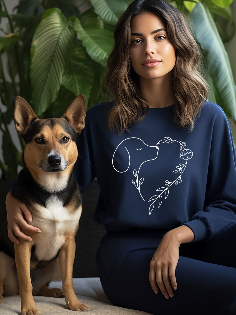 Heart Dog Line Drawing Dog Mom Valentine's Day Long Sleeve Graphic Sweatshirt - Sydney So Sweet