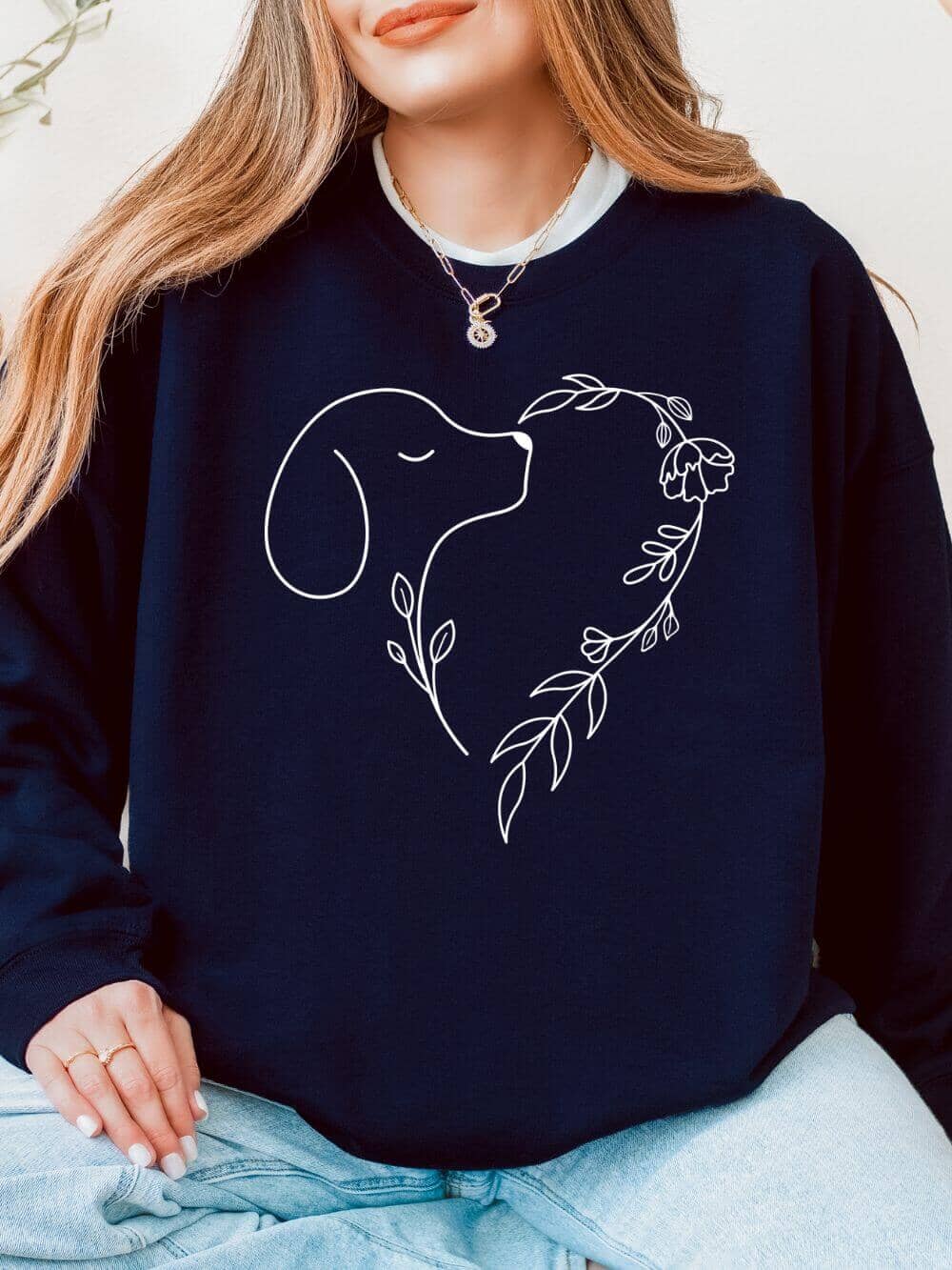 Heart Dog Line Drawing Dog Mom Valentine's Day Long Sleeve Graphic Sweatshirt - Sydney So Sweet