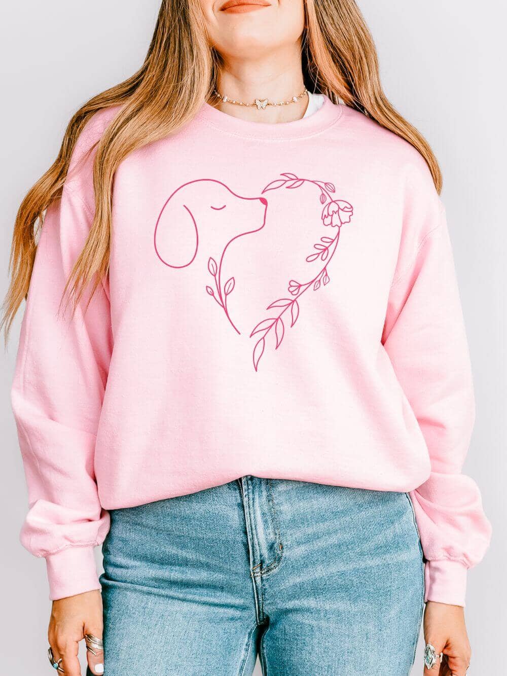 Heart Dog Line Drawing Dog Mom Valentine's Day Long Sleeve Graphic Sweatshirt - Sydney So Sweet