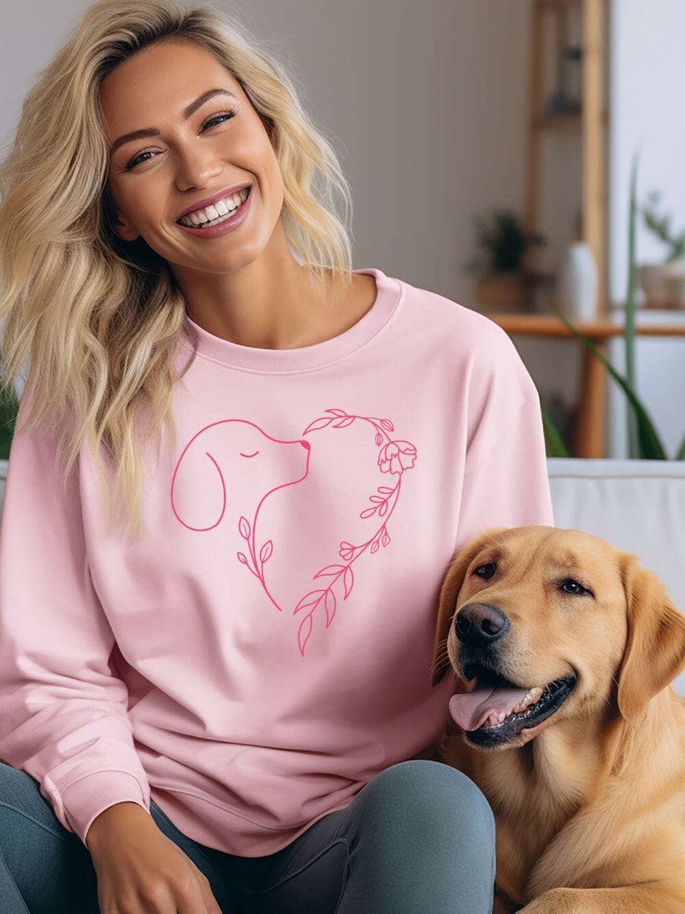 Heart Dog Line Drawing Dog Mom Valentine's Day Long Sleeve Graphic Sweatshirt - Sydney So Sweet