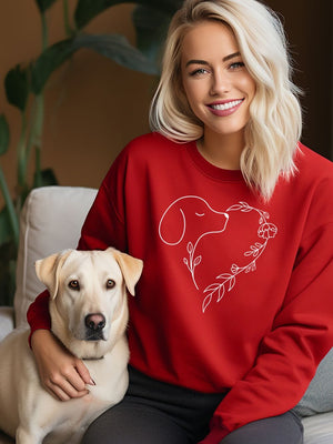 Heart Dog Line Drawing Dog Mom Valentine's Day Long Sleeve Graphic Sweatshirt - Sydney So Sweet