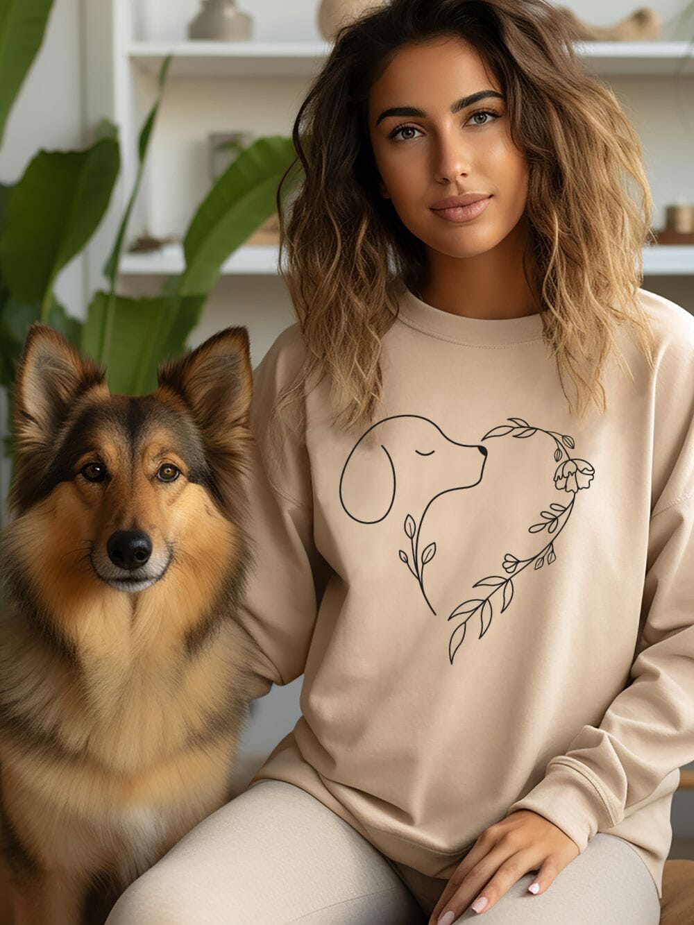 Heart Dog Line Drawing Dog Mom Valentine's Day Long Sleeve Graphic Sweatshirt - Sydney So Sweet