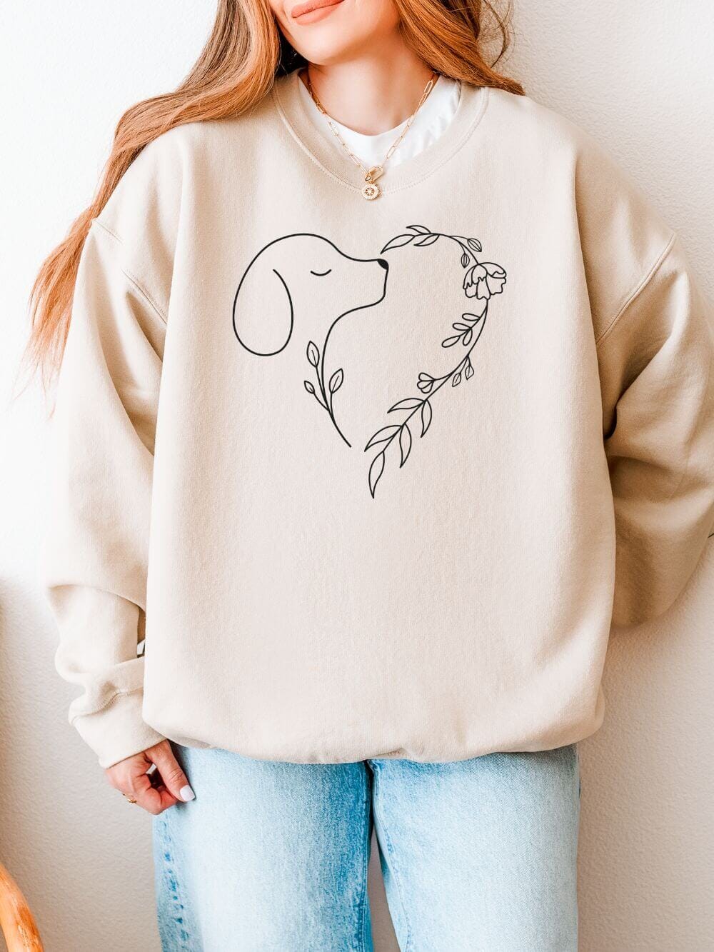 Heart Dog Line Drawing Dog Mom Valentine's Day Long Sleeve Graphic