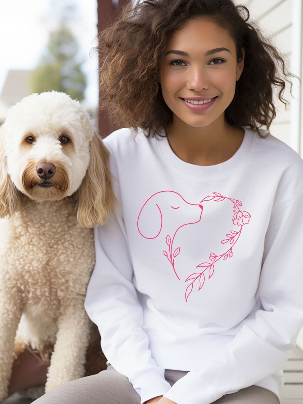 Heart Dog Line Drawing Dog Mom Valentine&#39;s Day Long Sleeve Graphic Sweatshirt - Sydney So Sweet