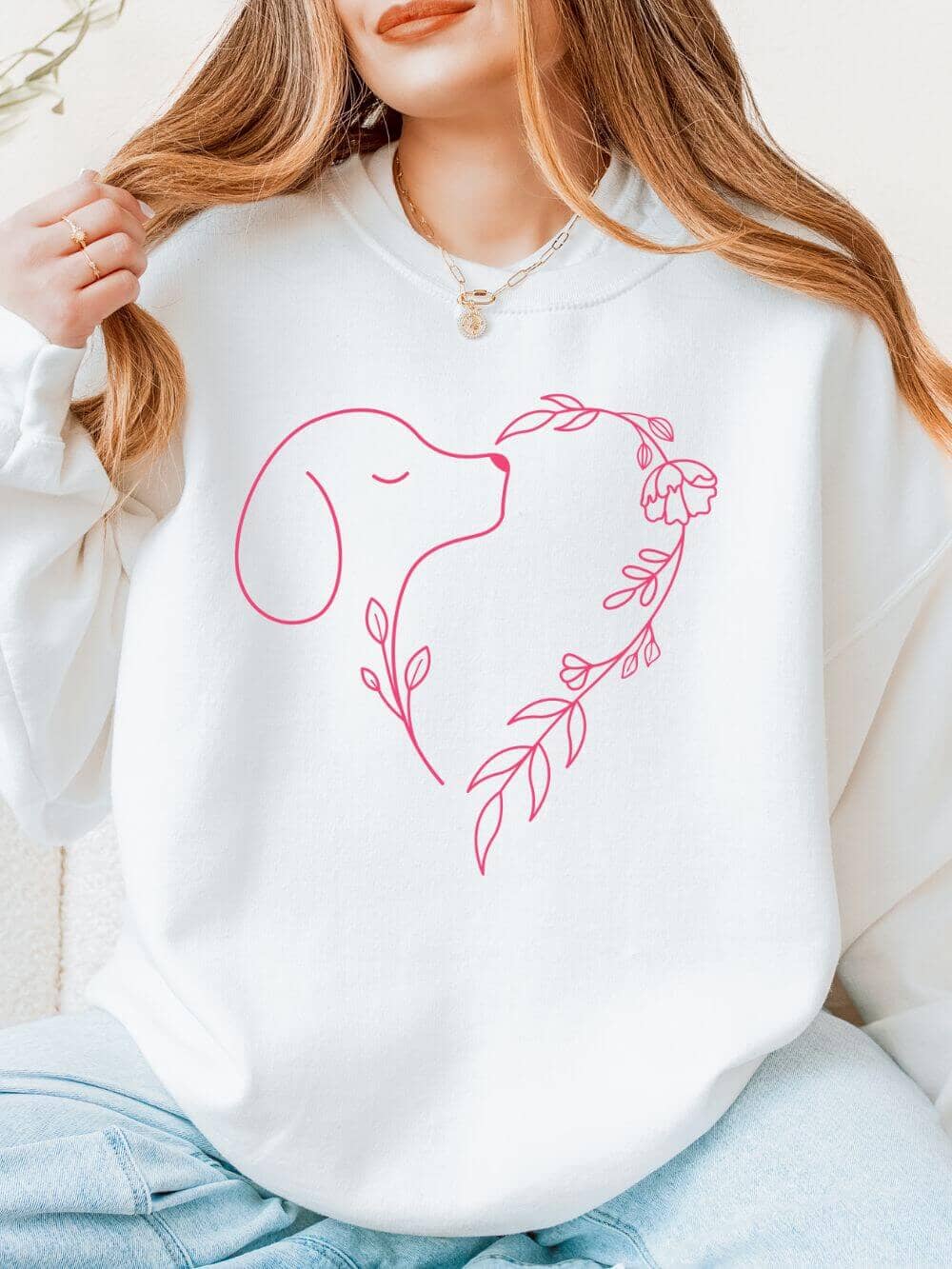 Heart Dog Line Drawing Dog Mom Valentine's Day Long Sleeve Graphic Sweatshirt - Sydney So Sweet