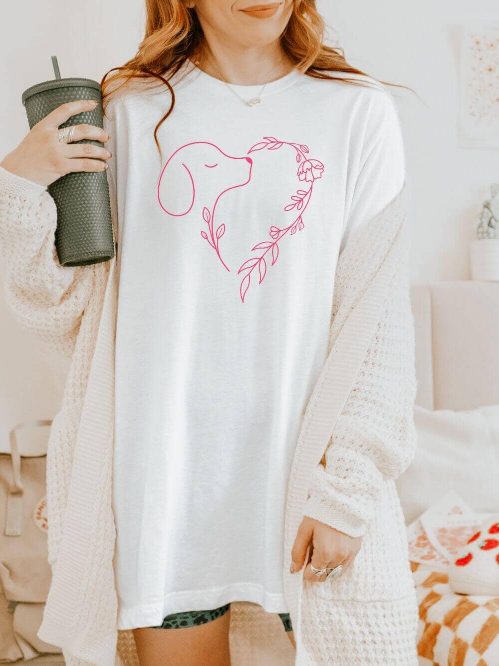 Heart Dog Line Drawing Dog Mom Valentine's Day Short Sleeve Graphic T-Shirt - Sydney So Sweet