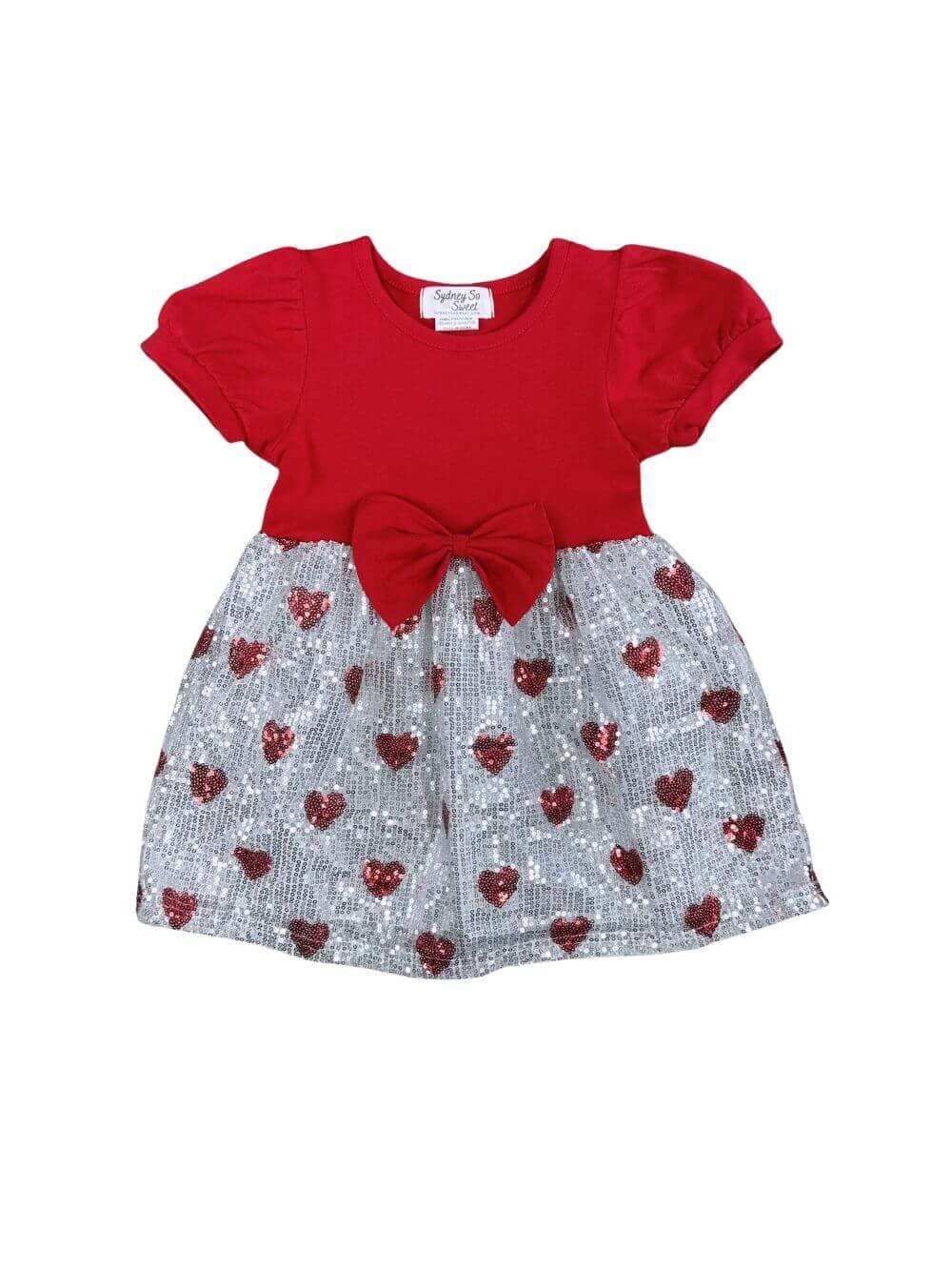 Hearts On Fire Girls Sequin Red Heart Short Sleeve Dress - Sydney So Sweet