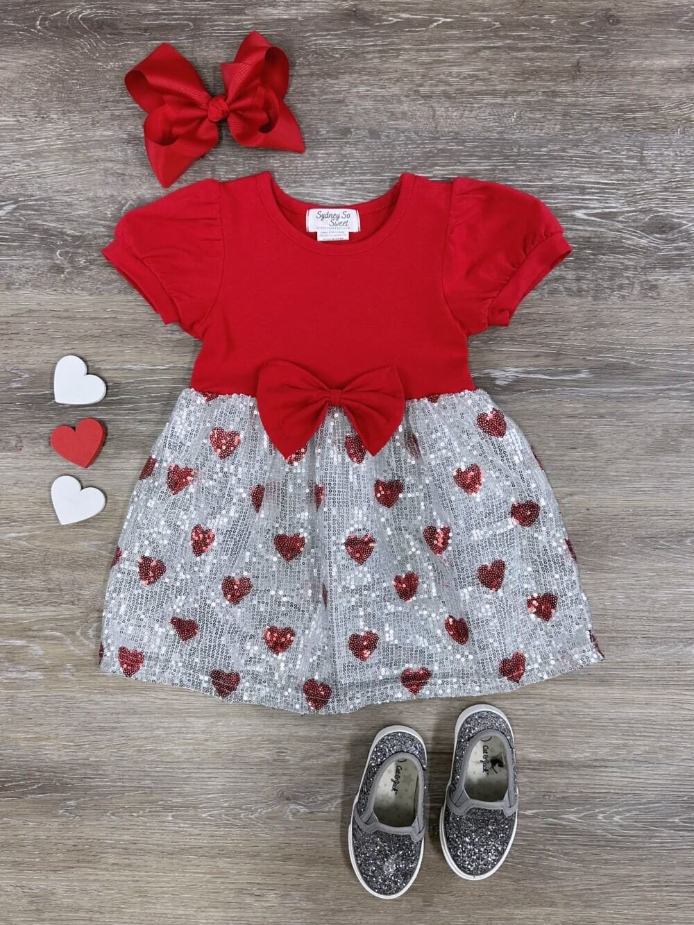 Hearts On Fire Girls Sequin Red Heart Short Sleeve Dress - Sydney So Sweet