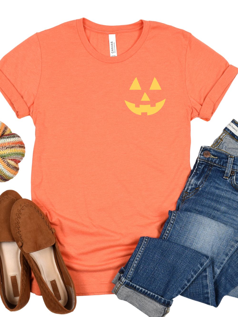 Glowing Jack-O-Lantern Face Embroidered Unisex T-Shirt - Sydney So Sweet