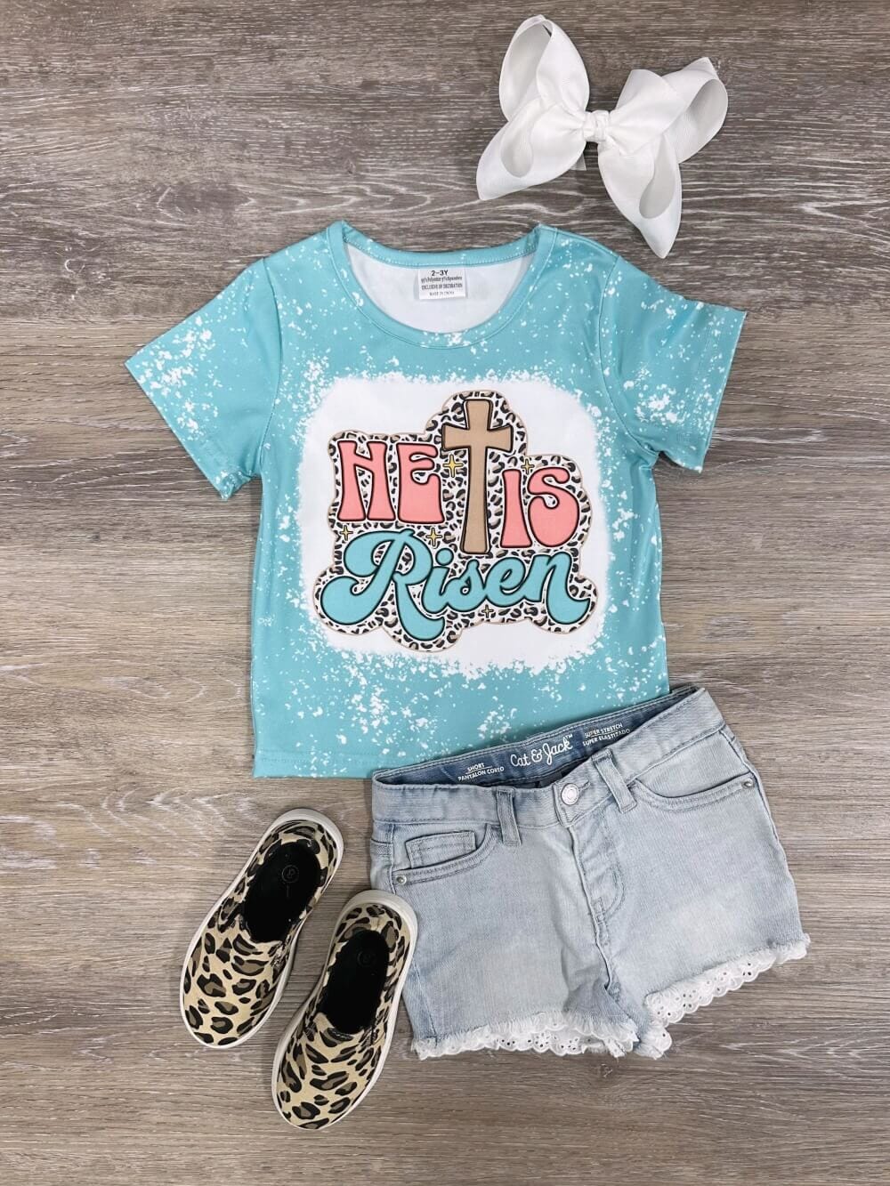 He is Risen Aqua Acid Wash Girls Short Sleeve T-Shirt - Sydney So Sweet