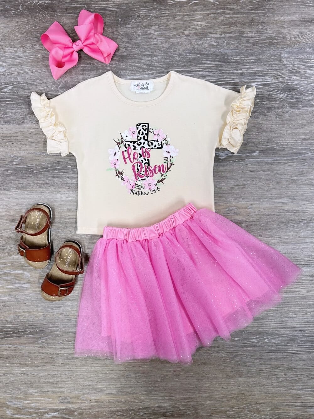 He is Risen Cream &amp; Fuchsia Girls Easter Chiffon Skirt Set - Sydney So Sweet