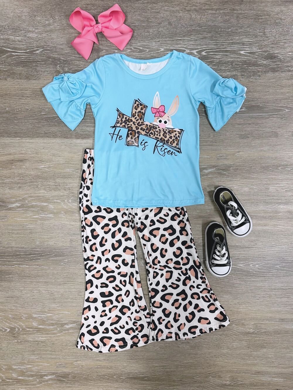 He is Risen Cross & Bunny Cheetah Girls Flare Pants Outfit